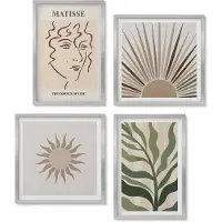 Wallfluent 4-Delige Schilderij Set - Abstracte plantpatronen en lijnen in gedempte kleuren. - 40 x 40 cm en 40 x 60 cm - Decoratieve Schilderijen - Wanddecoratie - Hal