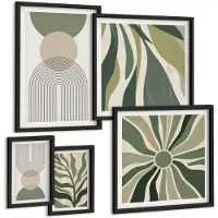 Tulup 4-Delige Schilderij Set - Stijlvolle abstracties in tinten groen en beige. - 50 x 50 cm, 20 x 30 cm en 40 x 60 cm - Decoratieve Muurdecoratie - Slaapkamer - Woonkamer Decoratie