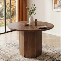 OKWISH Eettafel - Ronde Tafel Voor 4-6 Personen - Scandinavische Minimalistische Stijl - MDF Walnootkleur - 120 x 120 x 75 cm