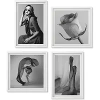 Wallfluent 4-Delige Schilderij Set - Stijlvolle Zwart-Witportretten Van Vrouwen In Elegante Poses - 40 x 40 En 40 x 60 - Wanddecoratie - Schilderijen Set - Kantoor - Muurdecoratie