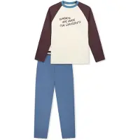 Schiesser Nachtkledij ' Nightwear ' lichtblauw / donkerbruin / offwhite