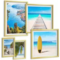 Tulup 5-Delige Schilderij Set - Kustlandschappen met stranden en turquoise wateren - 50 x 50 cm, 20 x 30 cm en 40 x 60 cm - Muurdecoratie - Wanddecoratie - Hal
