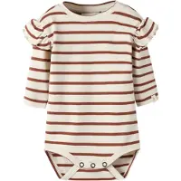 Lil´ Atelier BABY katoenen gestreepte romper met ruches - offwhite/bruin - maat 56
