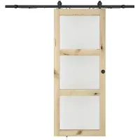 Vente-unique Schuifdeur met opbouwsysteem in hout en matgehard glas - 3 ramen - H205 x B93 cm - ACOSTA II