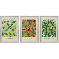 Wallfluent 4-Delige Schilderij Set - Vruchtpatronen van citroenen, papaja's en limoenen - 40 x 60 cm - Muurdecoratie - Decoratieve Schilderijen - Wohnzimmer - Wanddecoratie