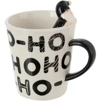 J-Line mok Kerstman Dolomiet - keramiek - wit/zwart