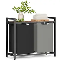 Vasagle - Wasmand - Wasmand met 2 Vakken - Afneembare Oxford Stof Zak - Met Opbergrek en Metalen Frame