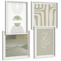 Tulup 4-Delige Schilderij Set - Geometrische patronen met plantenaccenten in groene tinten. - 40x40 en 40x60 - Wanddecoratie - Woonkamer Decoratie - Moderne Wanddecoratie