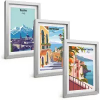 Tulup 4-Delige Schilderij Set - Kleurrijke, illustratieve stadsgezichten in retrostijl - 20 x 30 cm - Stijlvolle Muurdecoratie - Kantoor - Decoratieve Schilderijen