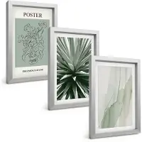 Tulup 4-Delige Schilderij Set - Plantenpatronen in tinten groen en beige - 20 x 30 cm - Muurdecoratie - Wanddecoratie - Slaapkamer - Interieur Decoratie