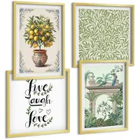 Tulup 4-Delige Schilderij Set - Groene bladeren, letters en exotische planten, citroenboom - 40 x 40 cm en 40 x 60 cm - Decoratieve Schilderijen - Woonkamer - Interieur - Woonkamer Decoratie