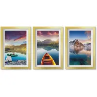 Wallfluent 3-Delige Schilderij Set - Kraanvogels In Vlucht Tegen De Achtergrond Van De Maan En De Sterren. - 40 x 60 cm - Wanddecoratie - Schilderijen Set - Interieur - Muurdecoratie