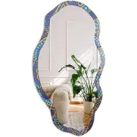 Coloray Bloemenmandala Spiegel - Blauw Rechthoekige Spiegel Met Modern Design - Organische Spiegel - Woonkamer - Abstract - 45x90 cm - Totale afmeting 52x97 cm