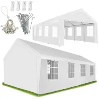 TecTake Partytent 4 x 8 m – Grote Feesttent met Zijwanden en Kijkvensters – Waterdicht en UV-Bestendig – Stalen Frame – Incl. Haringen en Spantouwen – Wit
