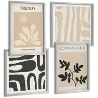 Tulup 4-Delige Schilderij Set - Stijlvolle plantenpatronen in beige en zwarte tinten. - 40 x 40 cm en 40 x 60 cm - Moderne Wanddecoratie - Slaapkamer - Interieur Decoratie