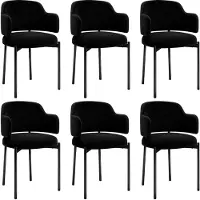 Puluomis eethoekstoelen, set van 6, keukenstoelen, gestoffeerde stoelen met gebogen rugleuning en armleuningen, kleur: zwart (bouclé)