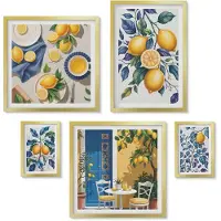 Wallfluent 5-Delige Schilderij Set - Citrusinspiratie In Provençaalse Stijl Voor De Keuken - 50 x 50 cm, 20 x 30 cm En 40 x 60 cm - Decoratieve Muurdecoratie - Slaapkamer - Moderne Wanddecoratie