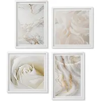Wallfluent 4-Delige Schilderij Set - Elegante, Modieuze Abstracte Marmerpatronen - 40 x 40 En 40 x 60 - Wanddecoratie - Schilderijen Set - Kantoor