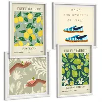 Tulup 4-Delige Schilderij Set - Fruitpatronen Italiaanse cultuurposters - 40x40 en 40x60 - Decoratieve Muurdecoratie - Slaapkamer - Interieur Decoratie