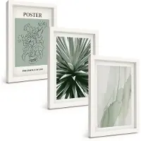 Tulup 3-Delige Schilderij Set - Plantenpatronen in tinten groen en beige - 20x30 - Muurdecoratie - Wanddecoratie - Slaapkamer