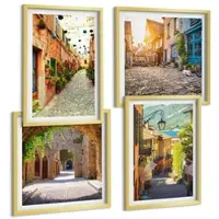 Tulup 4-Delige Schilderij Set - Sfeervolle straatjes met stenen gebouwen en poorten. - 40 x 40 cm en 40 x 60 cm - Decoratieve Muurdecoratie - Slaapkamer - Stijlvolle Muurdecoratie