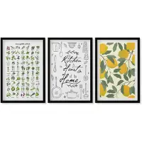Wallfluent 3-Delige Schilderij Set - Lijst Met Keukenkruiden, Belettering En Beschilderde Citroenen - 40 x 60 cm - Muurdecoratie - Interieur Decoratie - Woonkamer Decoratie