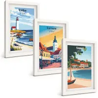 Tulup 3-Delige Schilderij Set - Uitzicht op de Poolse steden Ustka Tarnów Sopot - 20x30 - Muurdecoratie - Decoratieve Schilderijen - Wohnzimmer