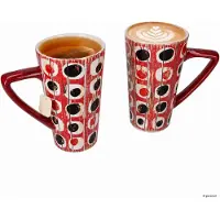 MamboCat 2-delige beker set Shabby Chic hout porselein 1x rood 1x geel 450 ml - 7752 G.F.
