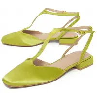 Montevita ballerina's met lage hak in groen satijn