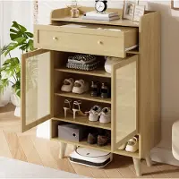 HAUSS SPOLE Schoenenkast Met 2 Deuren 1 Lade En Verstelbare Planken Open Opbergvak Voor Hal En Woonkamer Licht Eiken 80 X 105 X 35 Cm