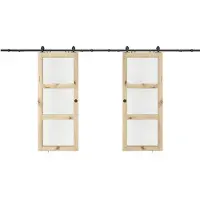 Vente-unique Dubbele schuifdeur met opbouwsysteem in hout en matgehard glas - 3 ramen - 2 x H205 x B93 cm - ACOSTA II