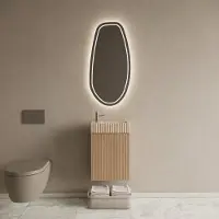 Boss & Wessing Bws riga licht eiken japandi toiletmeubel met fontein 40x50x22 cm – travertin geribbeld