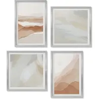 Wallfluent 4-Delige Schilderij Set - Abstracte landschappen in bruine en beige tinten. - 40 x 40 cm en 40 x 60 cm - Wanddecoratie - Schilderijen Set - Kantoor