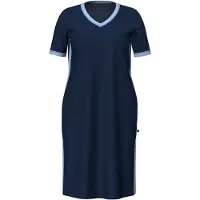 Ulla Popken - Dames - Nachthemd strepen decoratieve versiering V-hals korte mouw - Nachtblauw - Maat 46+