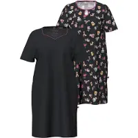 Ulla Popken - Dames - Bigshirts set van 2 honden ronde hals/hartvormige hals - Zwart - Maat 54+