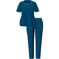 Ulla Popken - Dames - Pyjama tweedelig stippen korte mouw - Donkerpetrol - Maat 54+