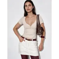 Busem V-hals Korte Mouwen Gebreide Blouse met Knoopsluiting