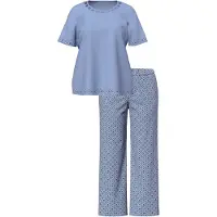 Ulla Popken - Dames - Pyjama uitgesneden rand ronde hals korte mouw - Duifblauw - Maat 54+