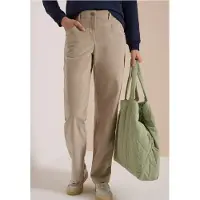 Cecil Dames Broek met High Waist en Wide Leg pijpen in een Loose Fit pasvorm - Beige - 32