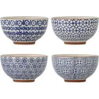 Bloomingville Blue Stoneware Karine set van 4 kommen, 13 cm