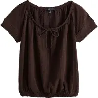 Next - Dames - T-shirt met korte mouwen, bubbelzoom en lage hals - Bruin