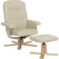 Mendler Relaxfauteuil M56, tv-fauteuil met voetenbank, kunstleer, eucalyptushout, MVG-gecertificeerd ~ crème