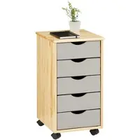 Idimex Rollcontainer LAGOS met 5 lades van massief hout – naturel/grijs