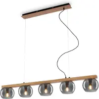 Briloner Hanglamp, met hout en gerookt glas, 5x E14 / max. 1