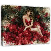 WALLARENA - Schilderij op canvas 90x60 cm - canvas schilderij - vrouw met bloemen betonlook - voor slaapkamer en woonkamer - op doek