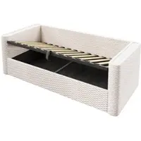 STILVORA Gestoffeerd Bed 90x200cm – Eenpersoonsbed Met Hydraulische Opbergruimte & RGB LED – Met Lattenbodem – Fluweel – Beige – Zonder Matras
