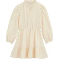 We fashion midi jurk met plooien - beige Meisjes Katoen V-hals Effen - maat 146/152