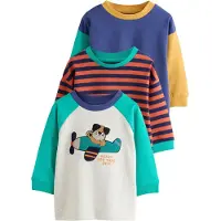 Next - Jongens - Set van 3 T-shirts met lange mouwen en applicatie - Blauw