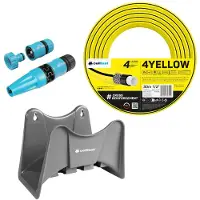 Cellfast 4YELLOW tuinslang 1/2" 30 m + grijze slanghouder + set met Basic rechte sproeier 1/2"