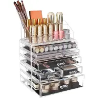 Songmics - Make Up Koffer - 6 Lades - 15 Vakken - Transparant - Cosmetica Opbergsysteem
